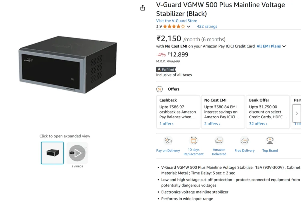 V-Guard VGMW 500 Plus Mainline Voltage Stabilizer
